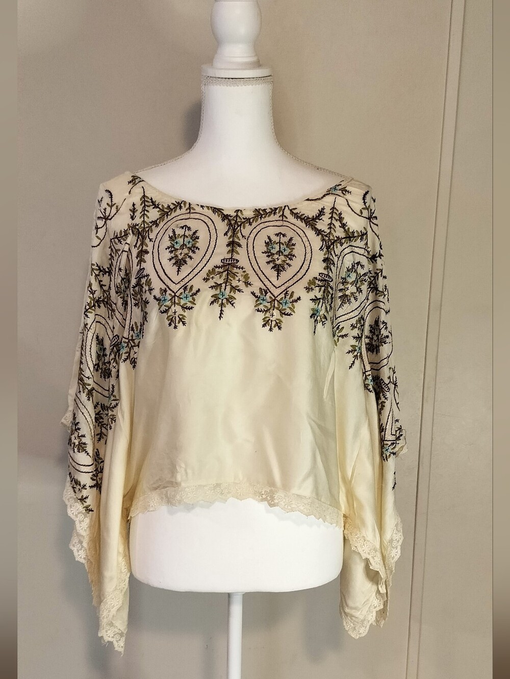Free People Cream Embroidered Boho Tunic
